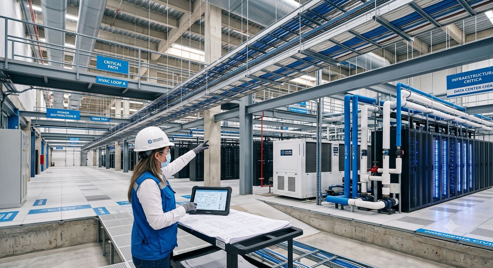 Rutas de cableado e infraestructura crítica en sala técnica